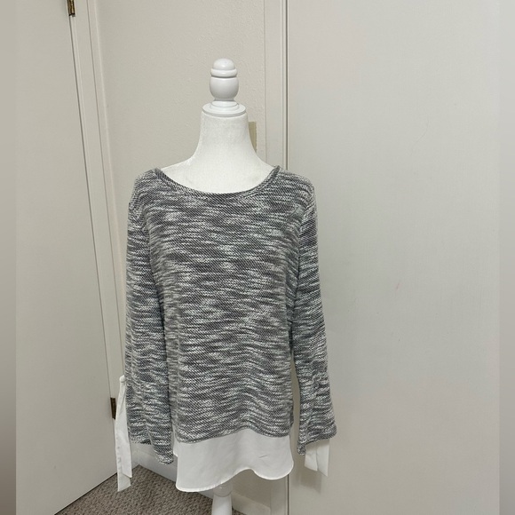 Simply vera tunic mixed material pullover sweater ruffled sleeve office blouse L - Picture 1 of 7